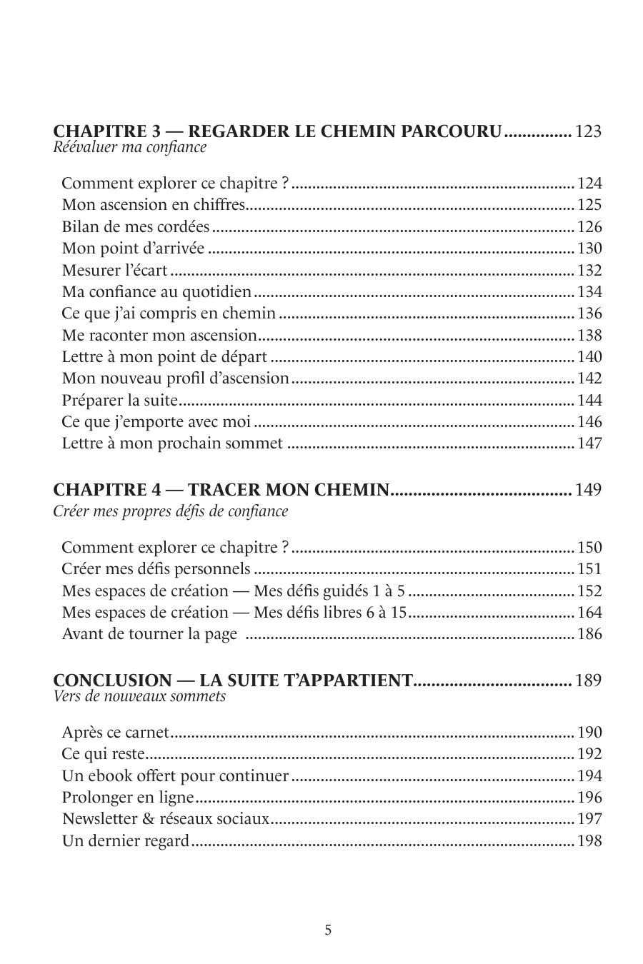 Page « Carte du parcours » du carnet : le sommaire des chapitres 3 et 4, et de la conclusion.